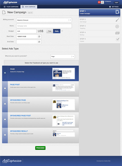 AdEspresso app - campaign creation screenshot