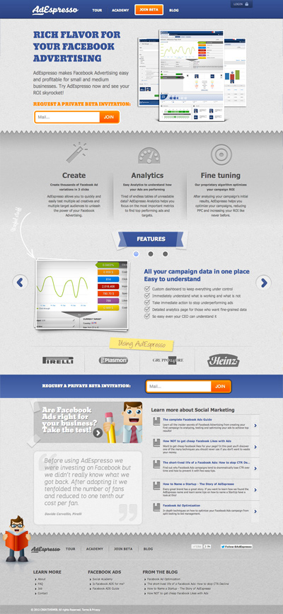 adespresso website - landing page